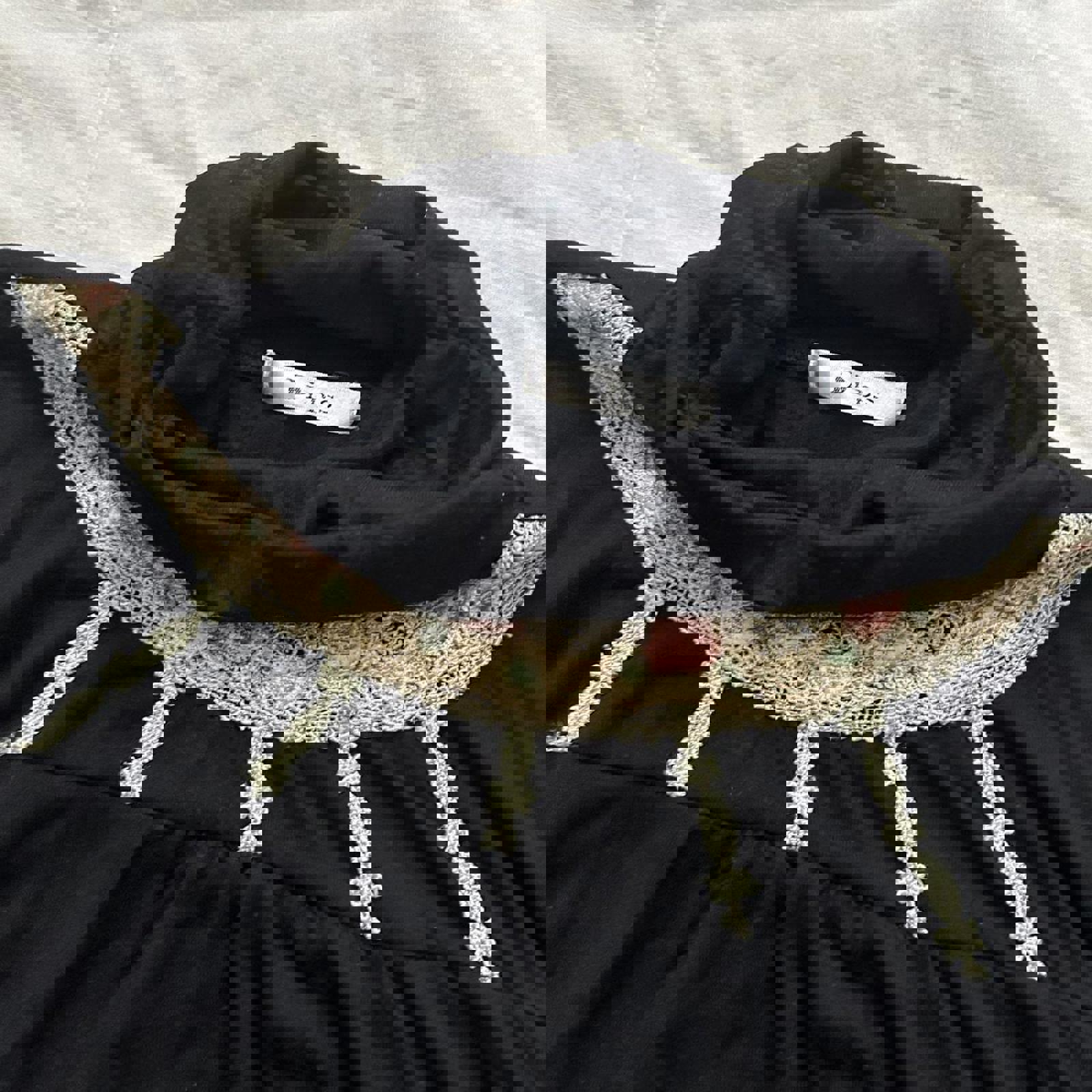 Axes Femme Black long sleeve turtleneck top with floral bib embroidery