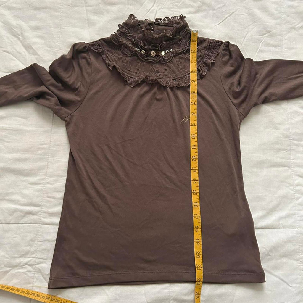 Axes Femme Brown long sleeve blouse lace high neck turtleneck Size medium