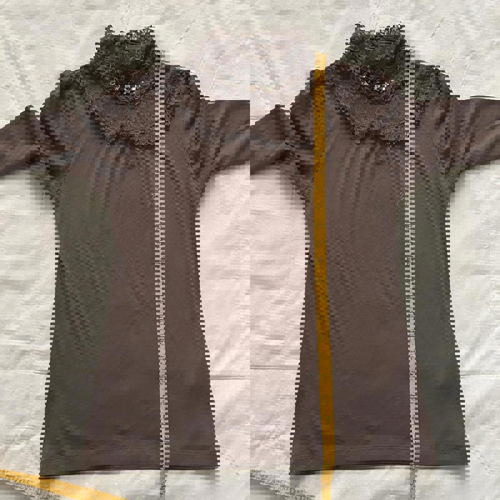 Axes Femme Brown long sleeve blouse lace high neck turtleneck Size medium