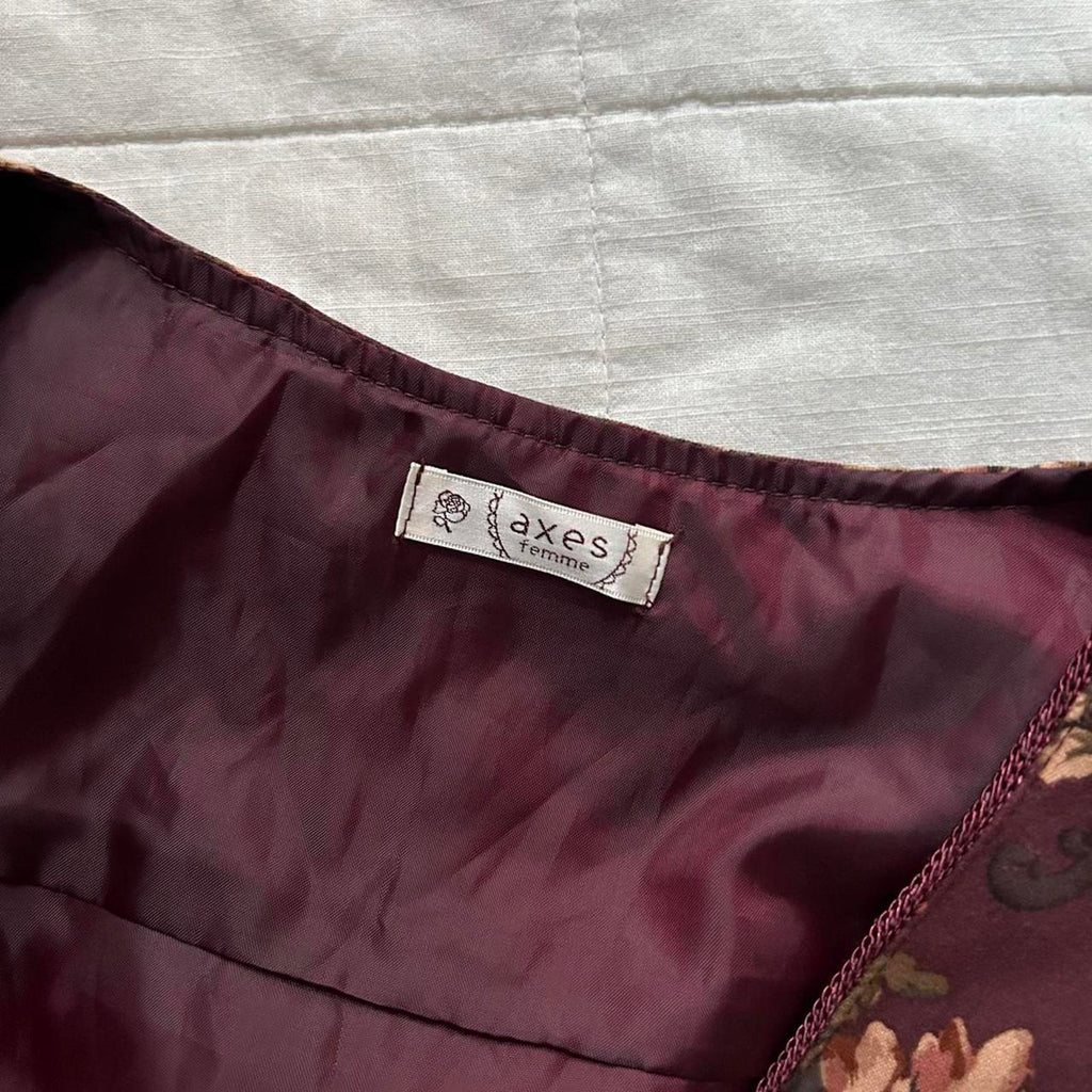 Axes Femme Burgundy floral print sleeveless deep v neckline dress sz medium