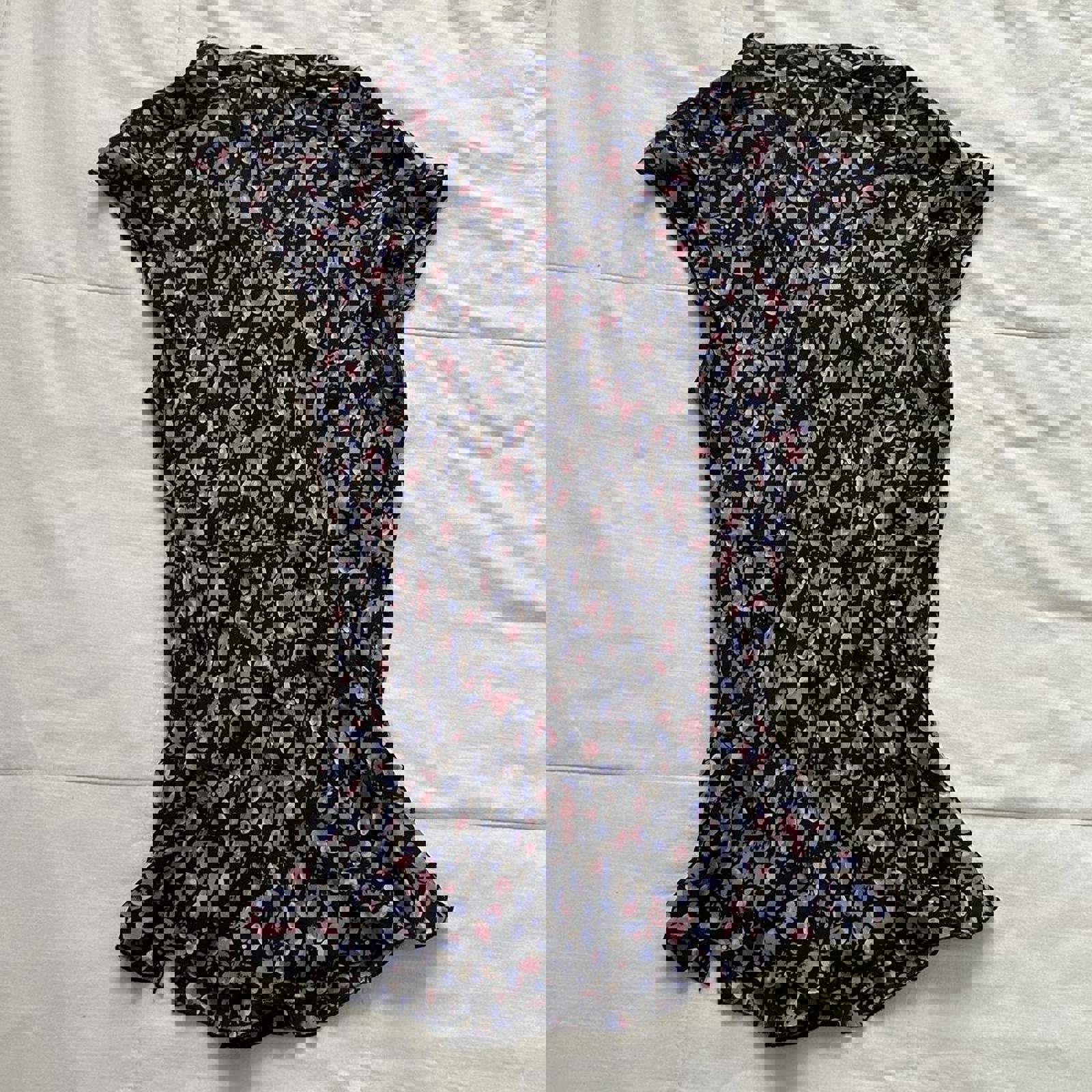 100% silk Black pink purple abstract floral bow neck sleeveless blouse Size 12