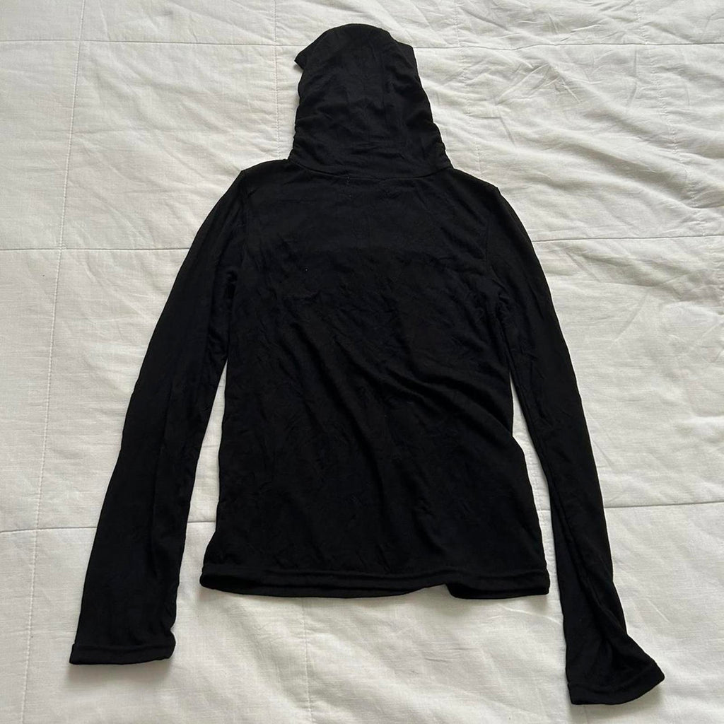 Axes Femme Black long sleeve turtleneck top with floral bib embroidery