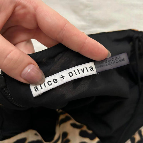 Alice + Olivia Brown and black leopard print bias cut draped mini dress Size 0