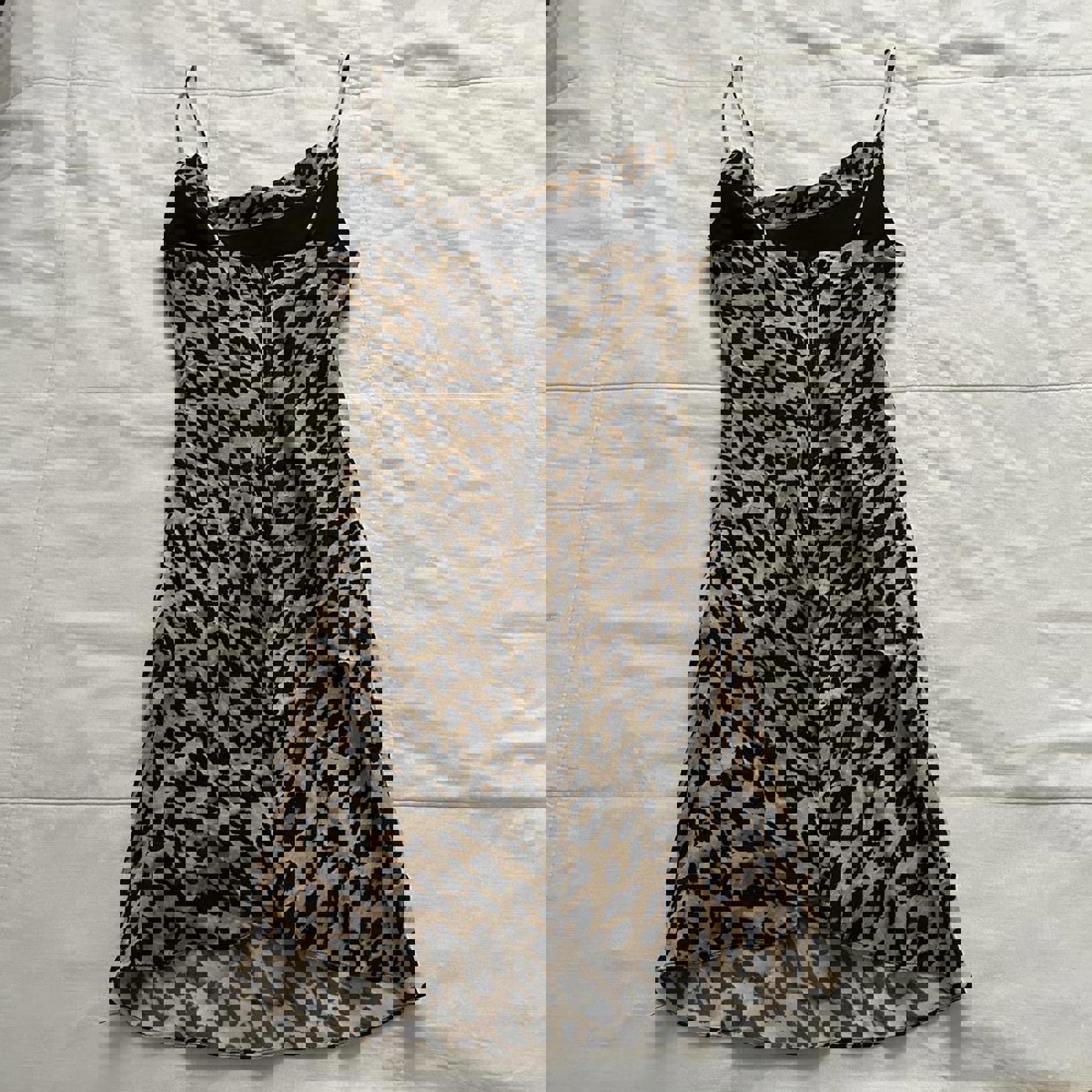 Alice + Olivia Brown and black leopard print bias cut draped mini dress Size 0