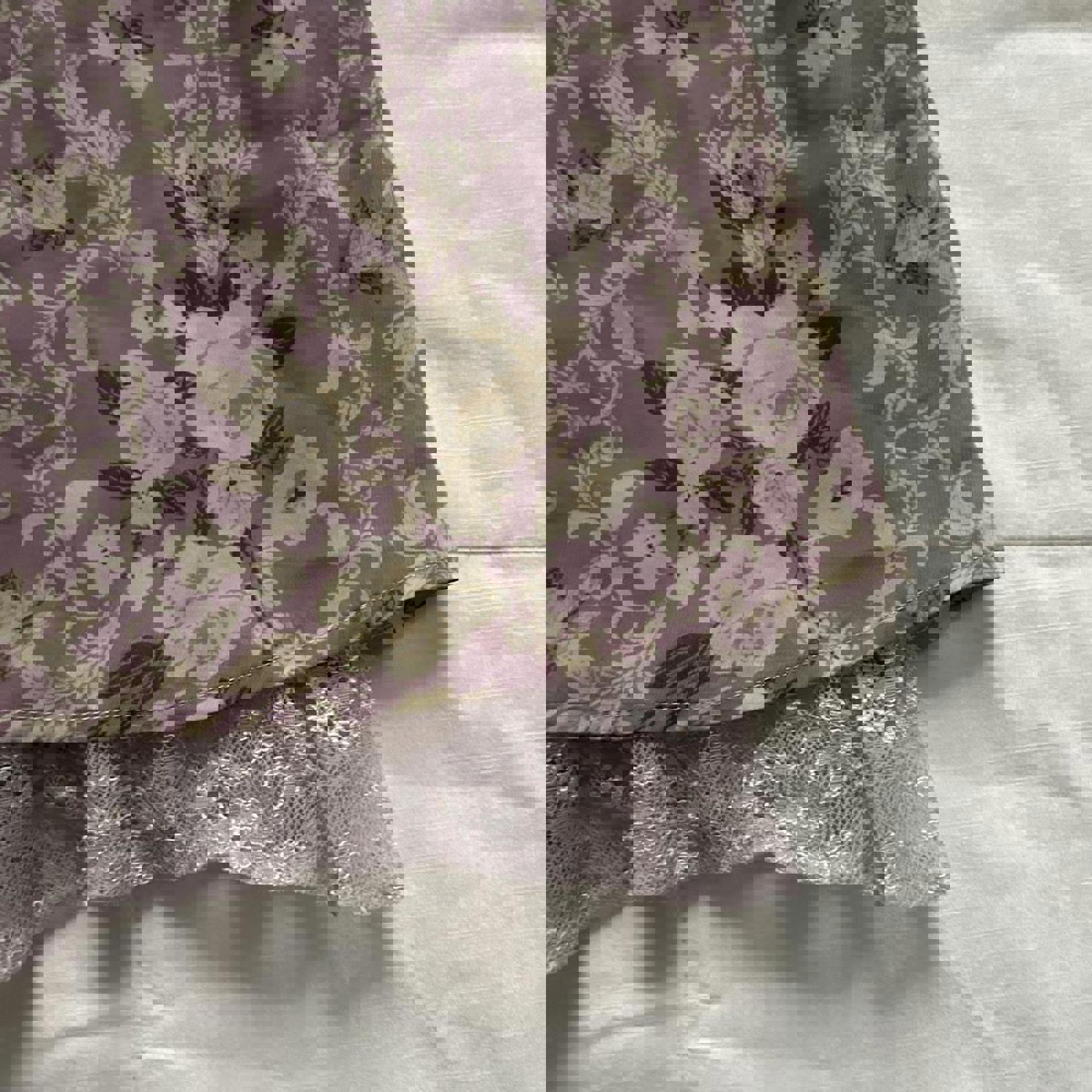 Axes Femme purple & white floral midi skirt peekaboo lace underlay Size medium