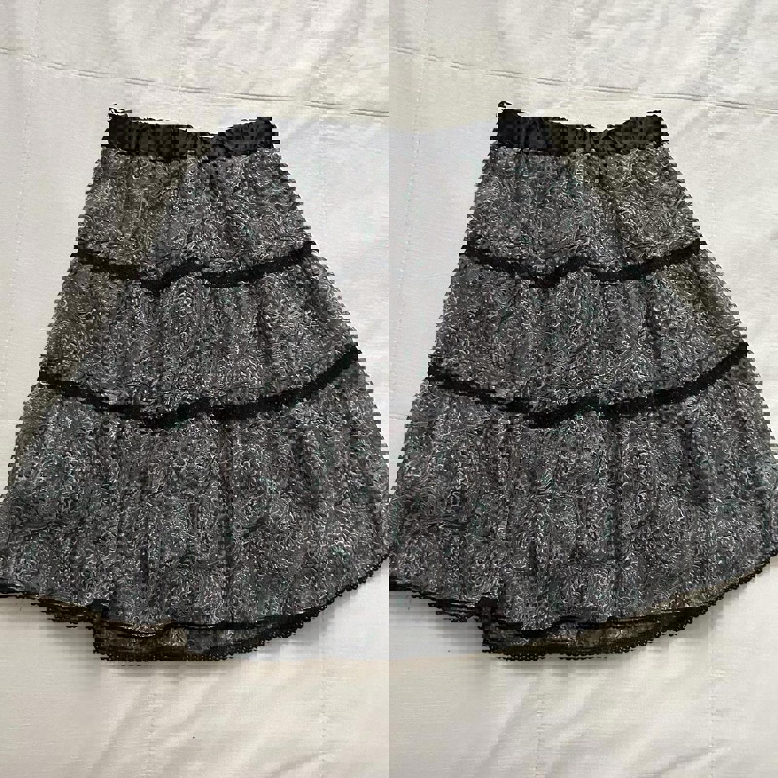 Axes Femme Black and green paisley tiered mini skirt Size medium, from Japan