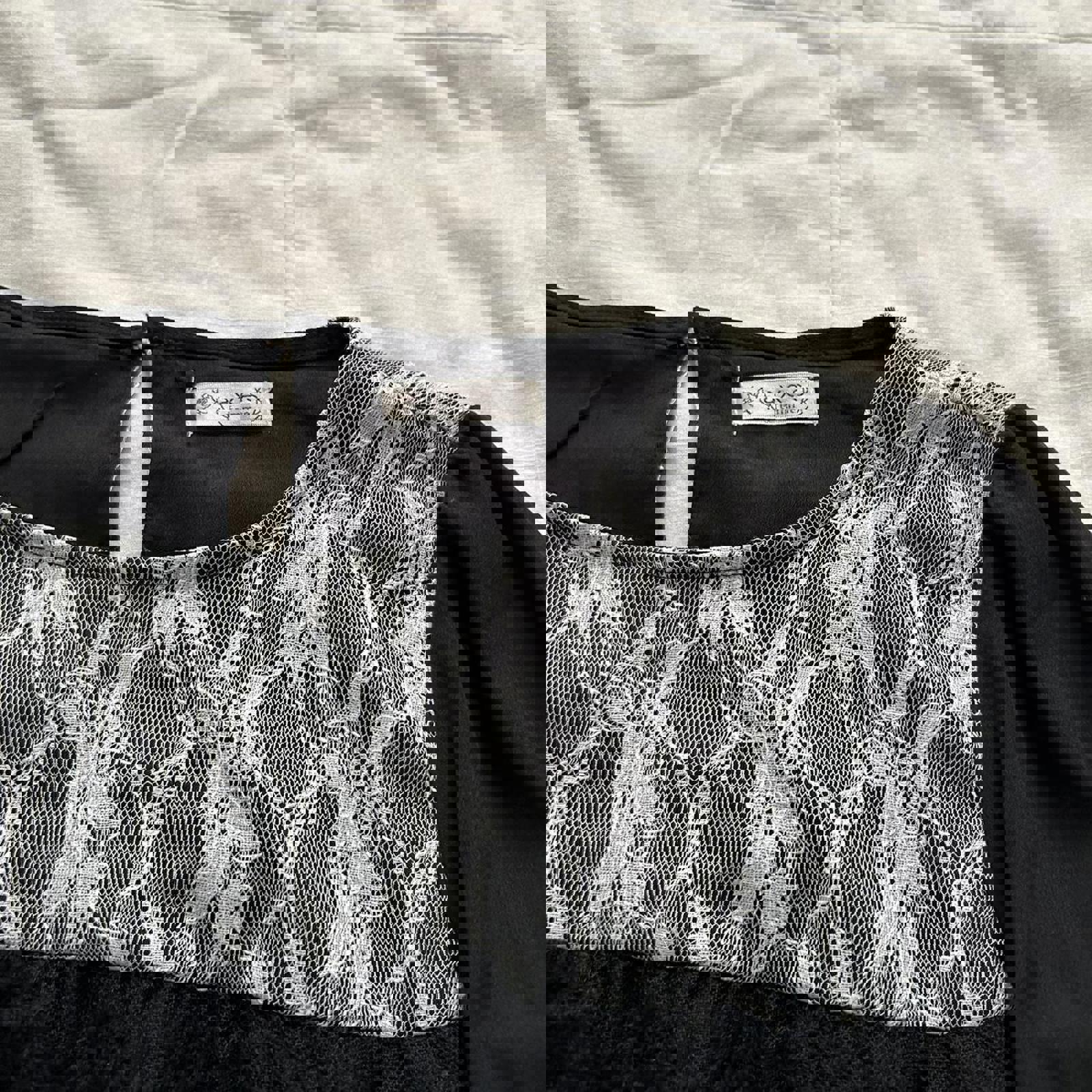 Axes Femme Black white lace bib dress with long sleeves Size medium