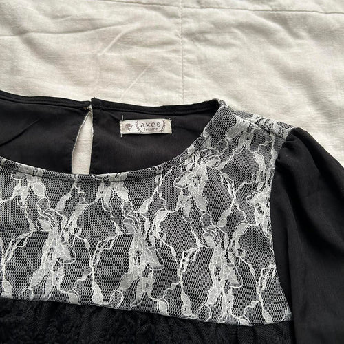 Axes Femme Black white lace bib dress with long sleeves Size medium