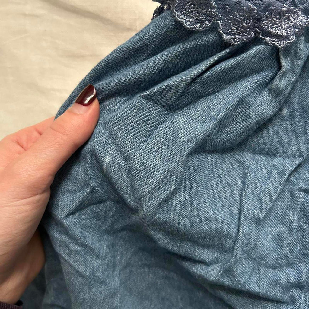 Axes Femme Blue chambray denim jacket with hood, tie waist and bubble hem