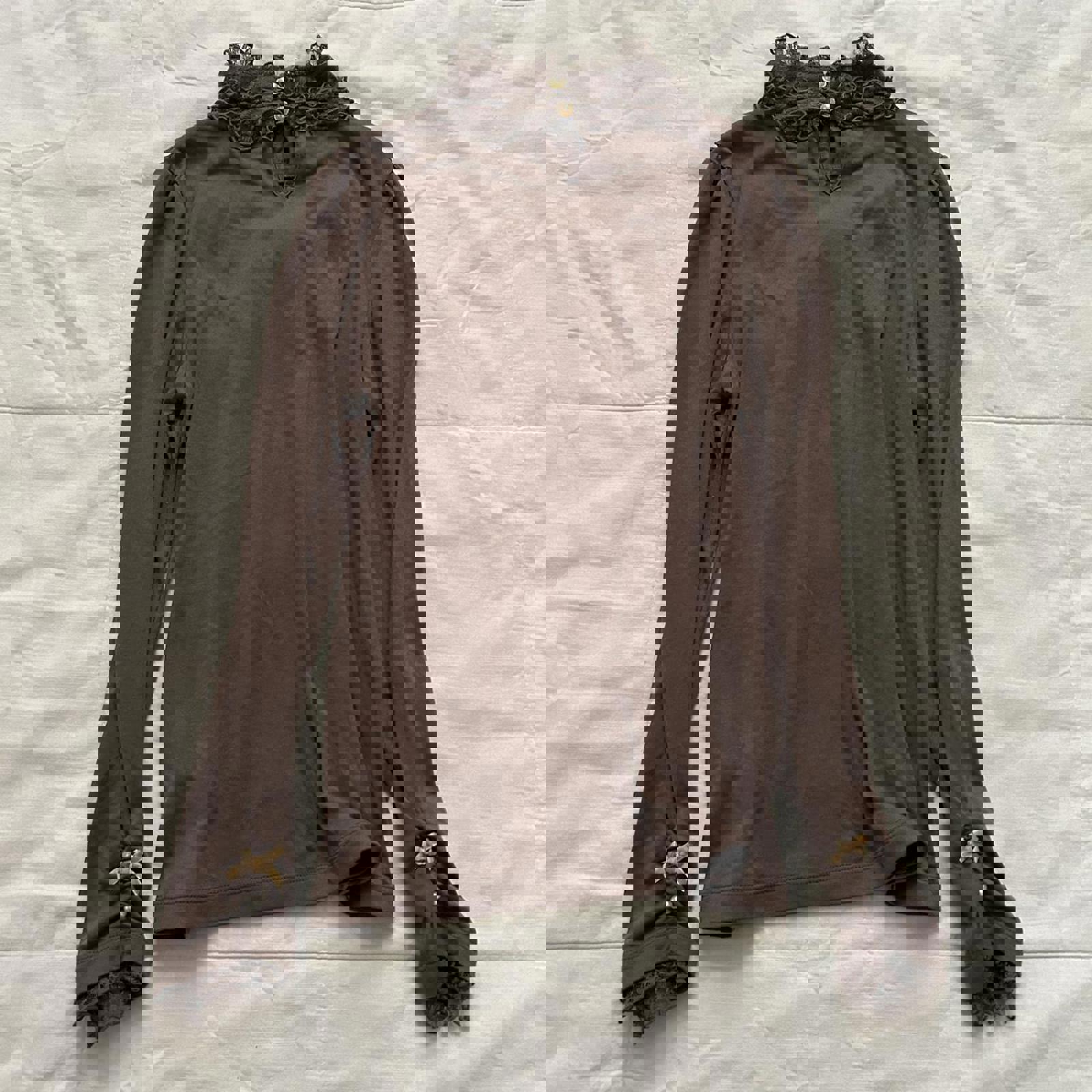 Axes Femme Brown long sleeve blouse lace high neck turtleneck Size medium