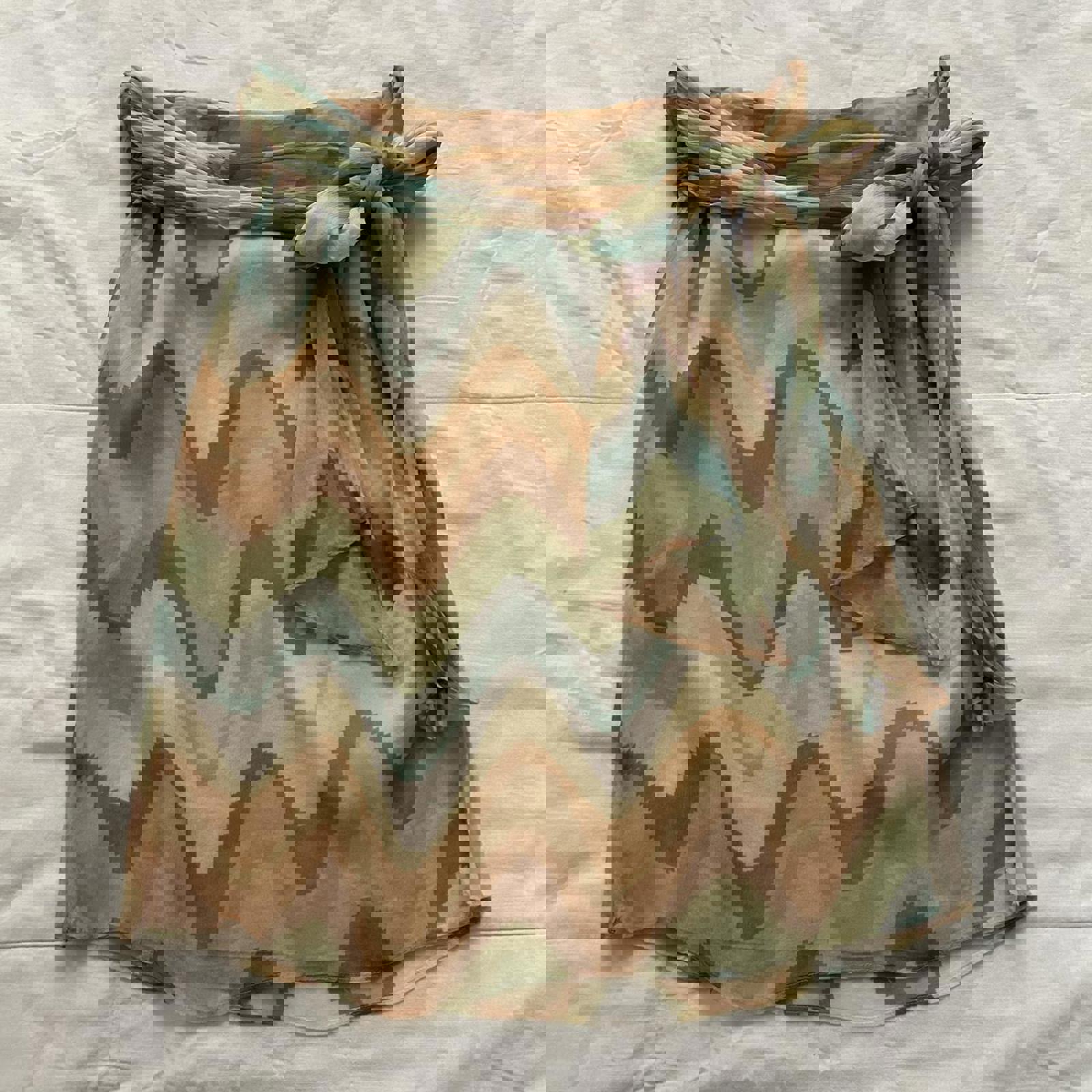 Catherine Malandrino pastel silk skirt with long sash tie Size 8