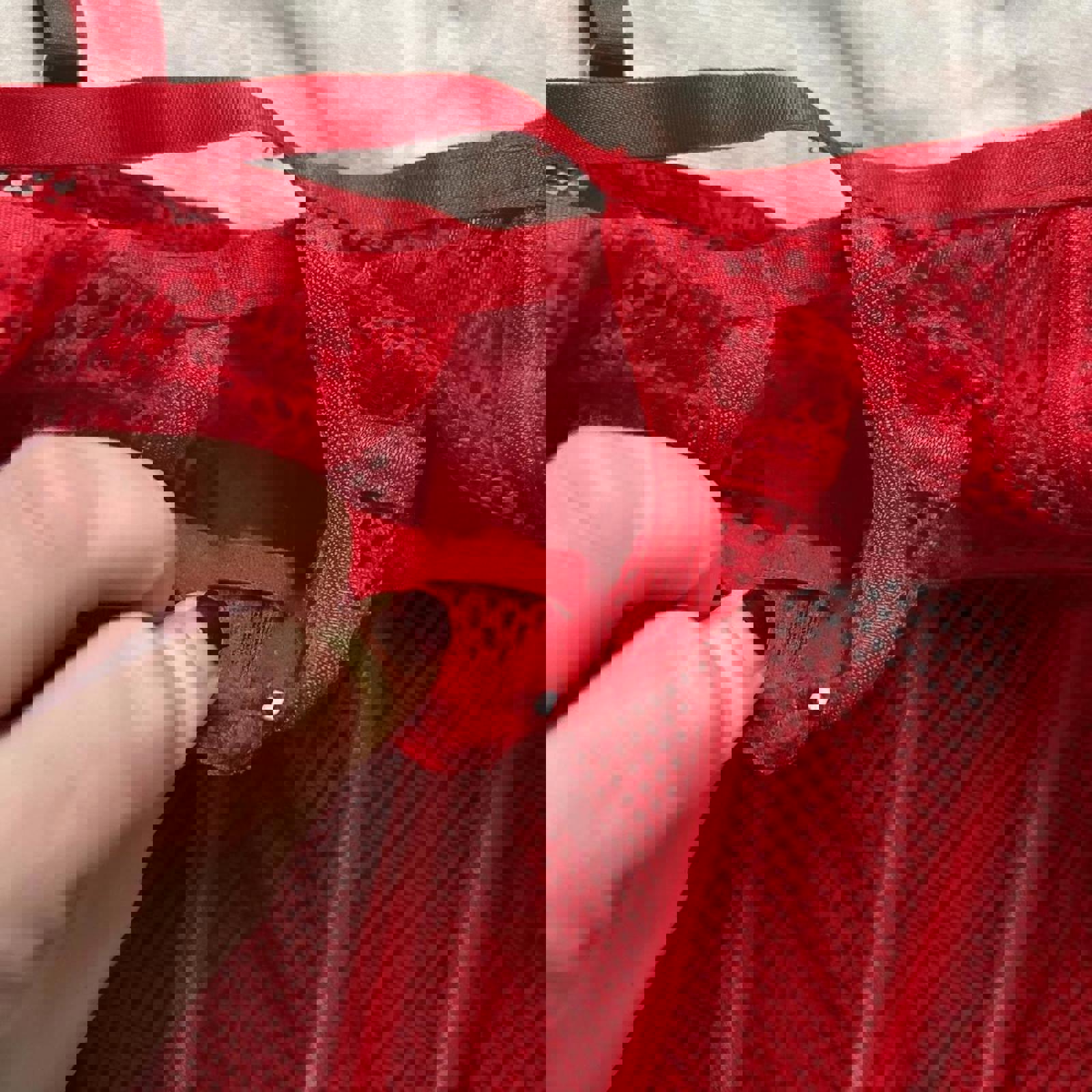 Frederick’s of Hollywood Red mesh corset top adjustable straps underwire medium