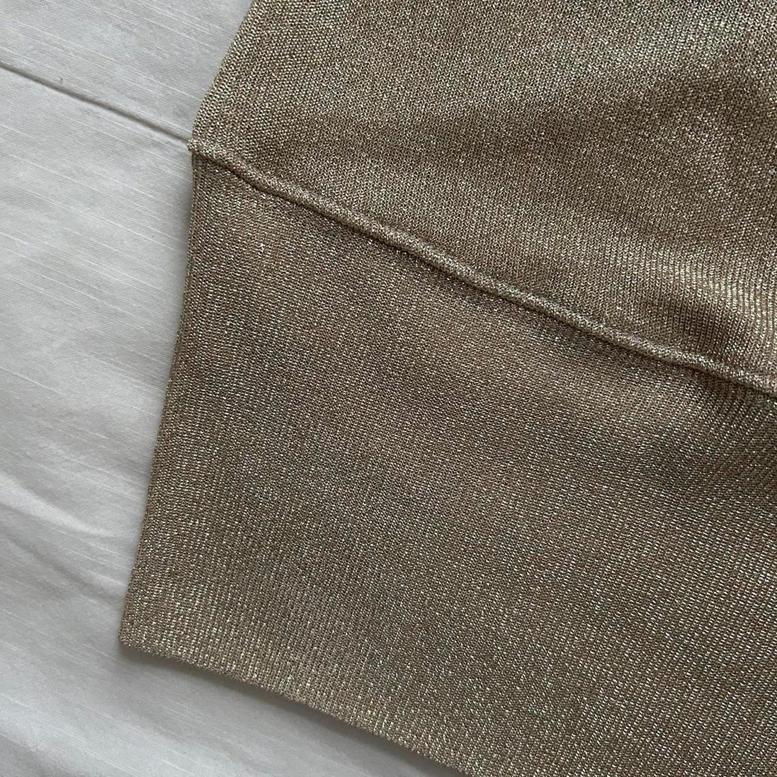 Cache paper tag vintage gold tinsel cross front knit cropped sleeveless top