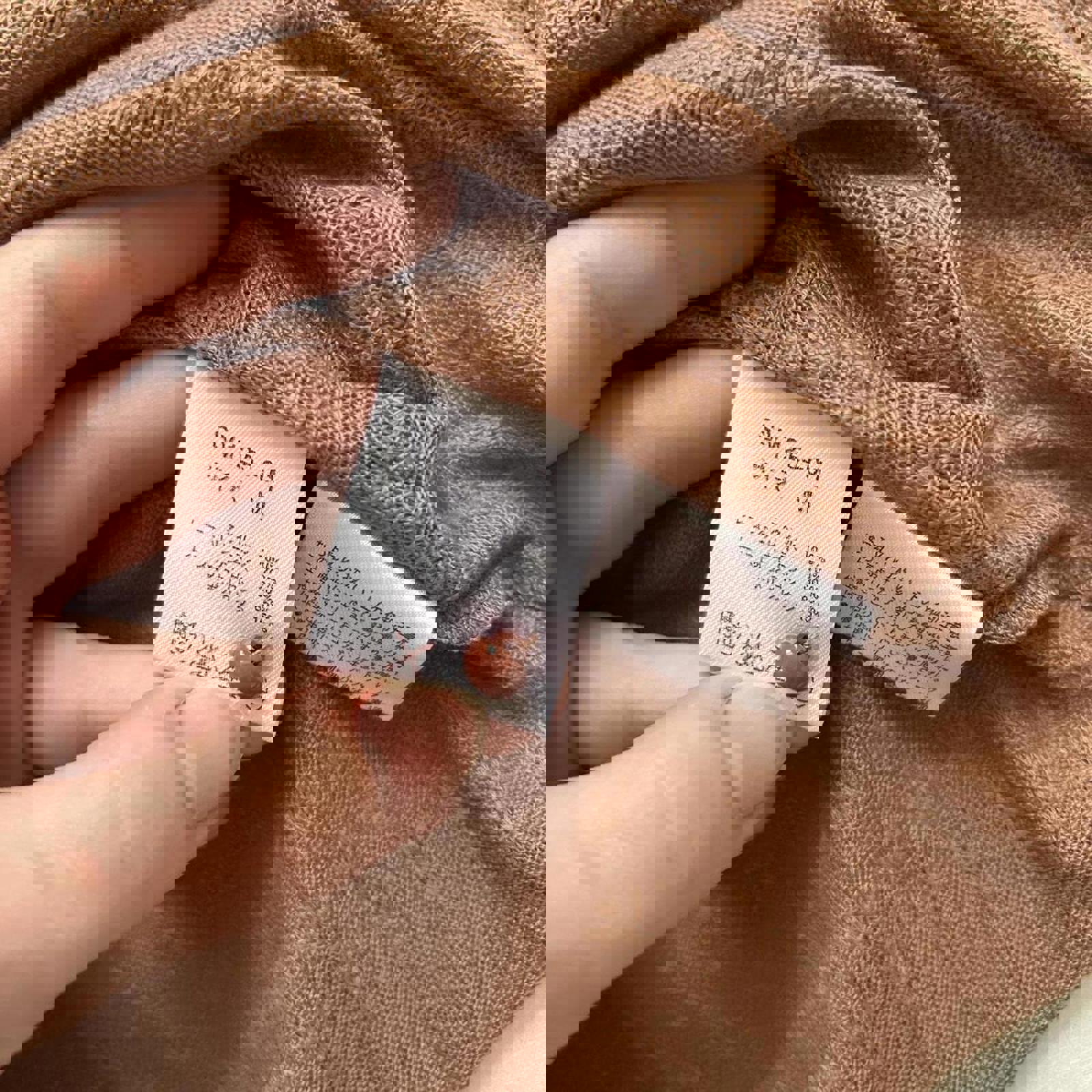 Axes Femme Orange Brown lace top with short sleeves and button detail