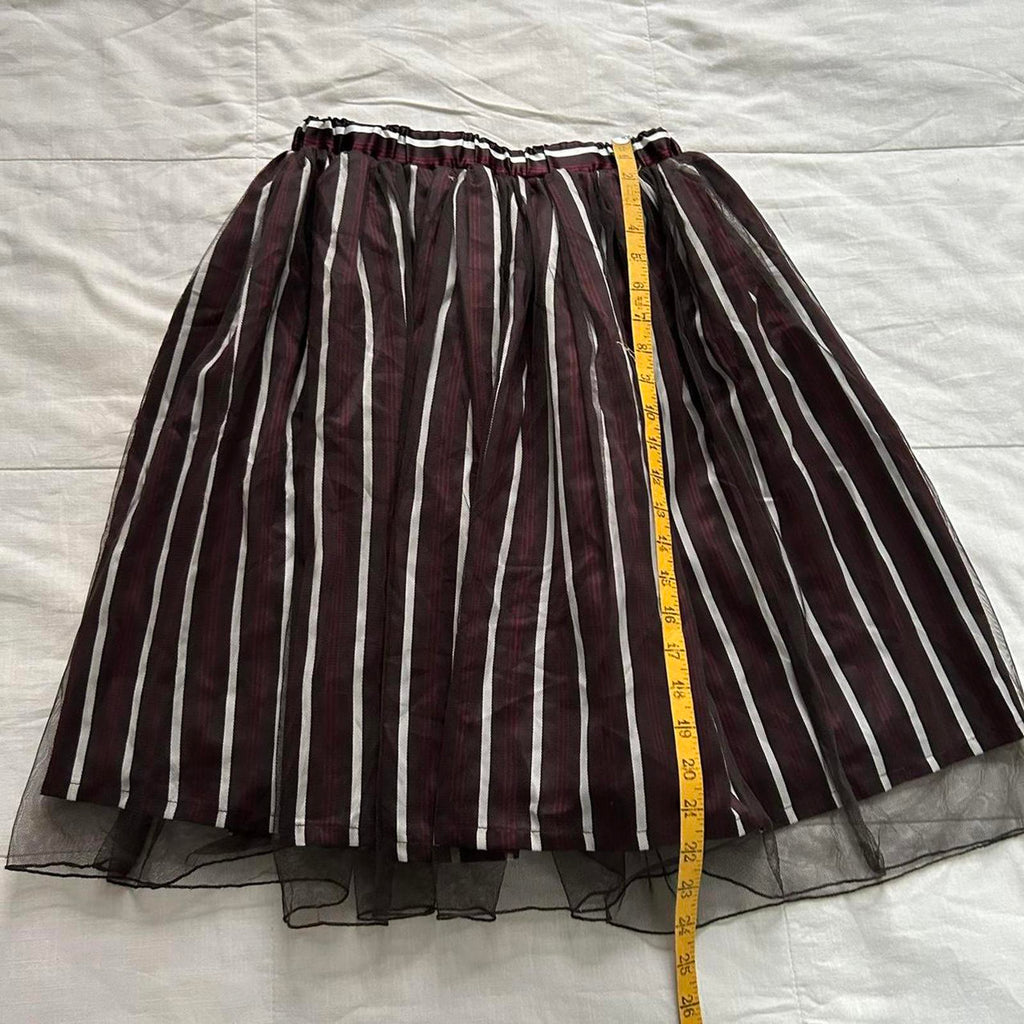 Axes Femme burgundy and white striped skirt with black tulle overlay Size medium