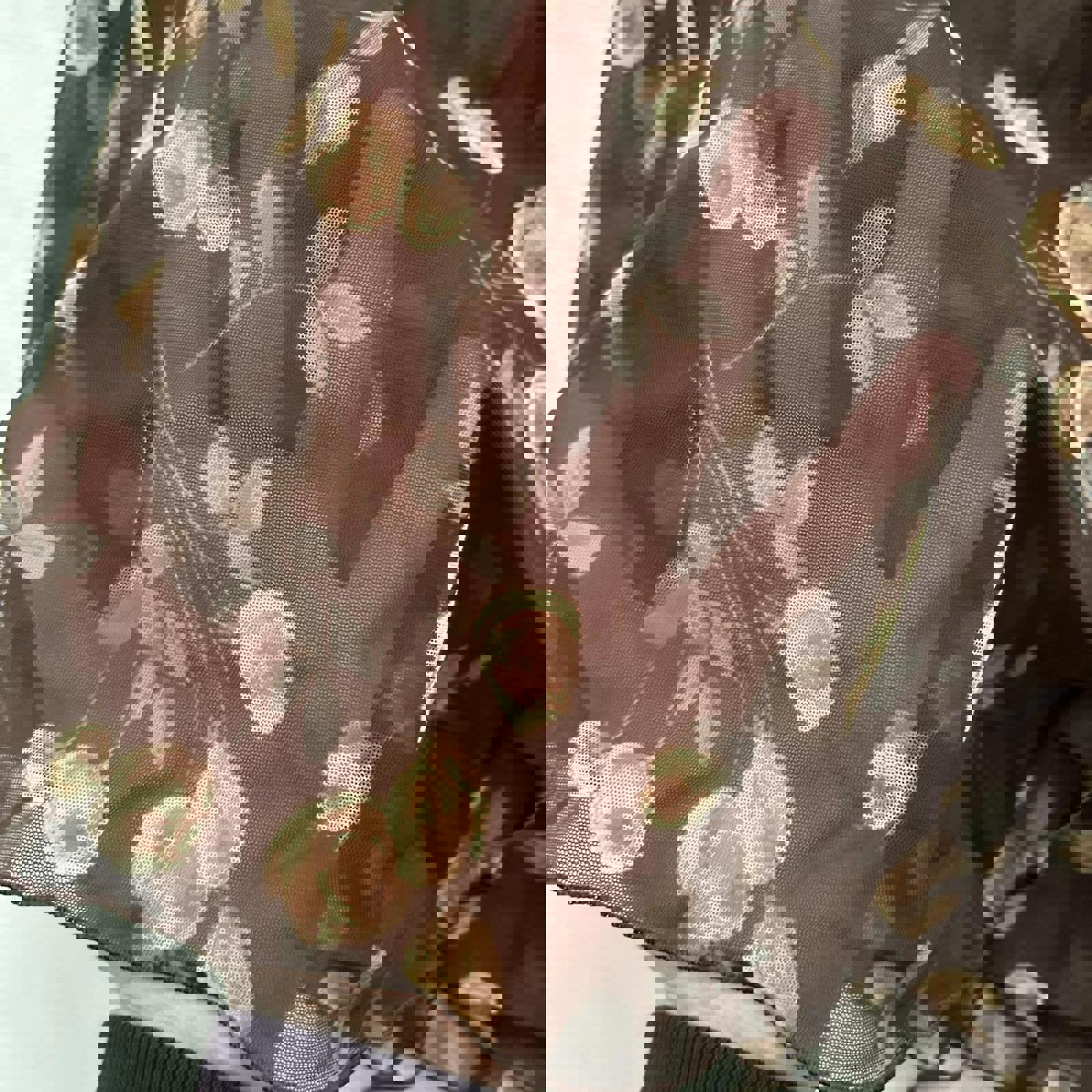 Brown floral lace sheer mesh babydoll cami dress flower print adjustable straps